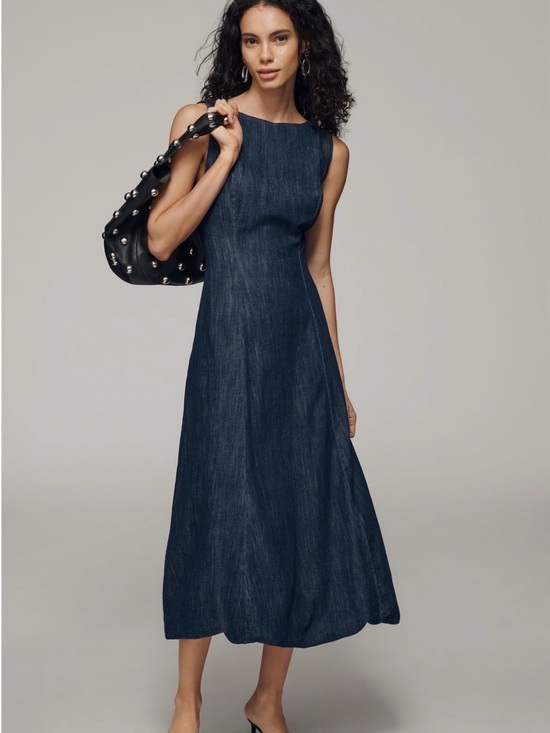 Anthropologie Dresses & Skirts - Anthropologie Boat Neck Denim Bubble Midi Dress NWT